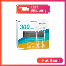 MOACOCK 300 Count Plastic Silverware, Heavy Weight Plastic Forks Spoons Disposab
