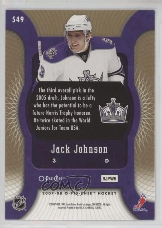2007-08 O-Pee-Chee Marquee Rookies Silver Jack Johnson #549 Rookie RC - Image 2 of 2