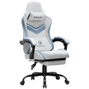 Ergonomic Gaming Chair Reclining Adjustable Height Footrest Fabric Comfort