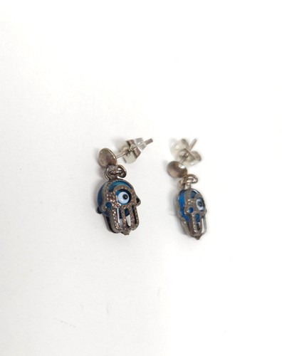 Vintage Small Hamsa Hand Caged Bead Dangle Earrings - Picture 2 of 4