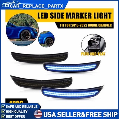For 2015-2022 Dodge Charger Smoked Blue LED Rear&Front Bumper Side Marker Light