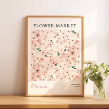 A4 Flower Market Floral Pattern Pink And Green Paris Wall Art Print