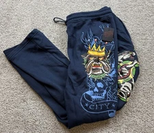 Ed Hardy Mens Pants Extra Large Grunge Streetwear Skater Big Print Dragon Blue