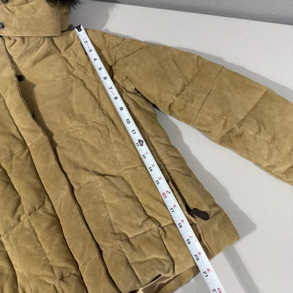 Chaqueta acolchada Eddie Bauer plumón de ganso marrón gamuza cuero imitación piel para mujer pequeña S Foto 2 de 4