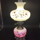 Vintage Hand-Painted Milk Glass Electric Hurricane Lamp – Floral Design/22.5"