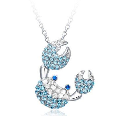 Animal Crab 925 Sterling Silver Blue Crystal Pendant Necklace Chain Gift Box F15