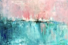 Original Abstraktes Gemälde auf Leinwandplatte - Größe: 79cm x 51cm. Gerahmt weiß