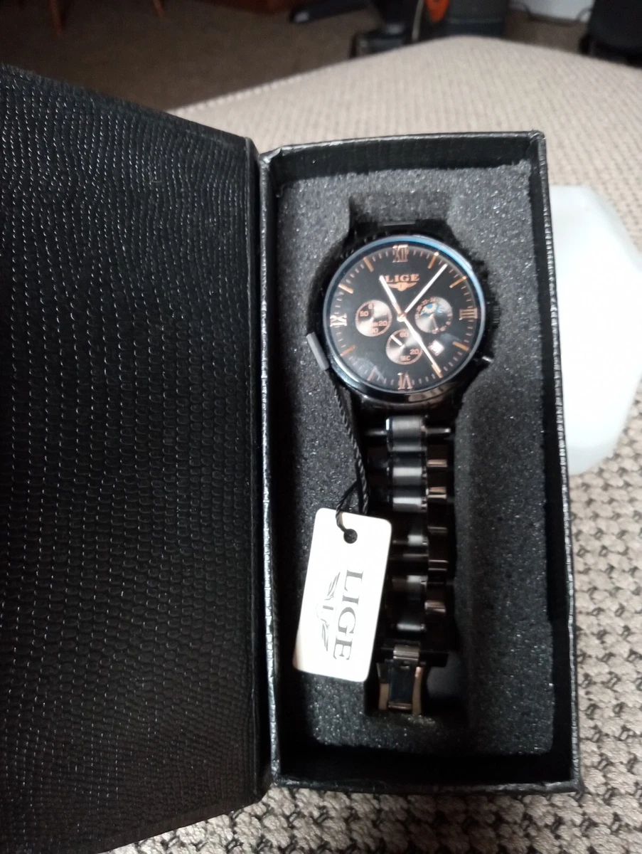 LIGE Chronograph Black Dial Men s Watch Model 6181WM1 eBay