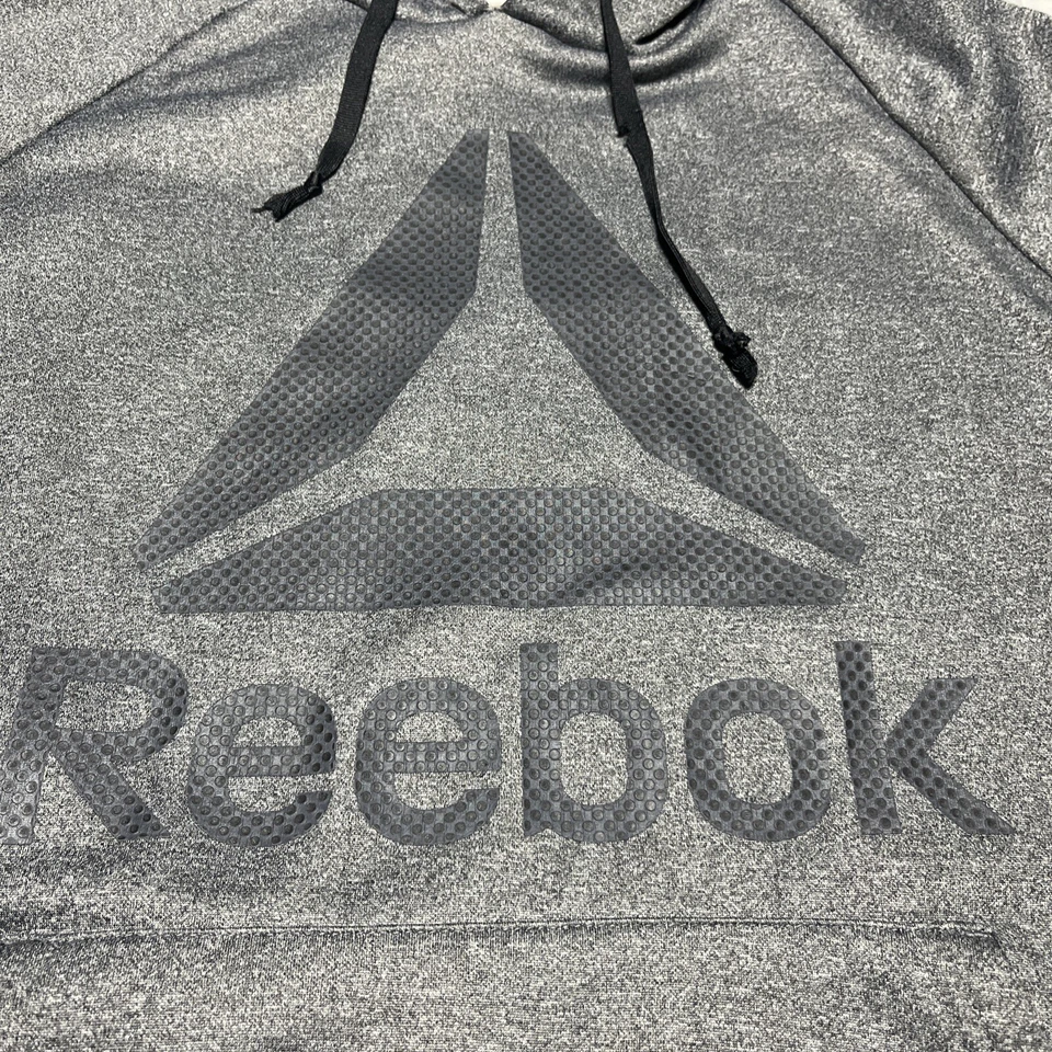 Sudadera con Capucha Reebok Para Hombre Gris Medio Polar Activo Jersey Capucha Colofonia Negro Logo Foto 4 de 4