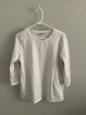 LOGO by Lori Goldstein 3/4 Slv Crew Neck Top Crochet-White (Sz M) a638912
