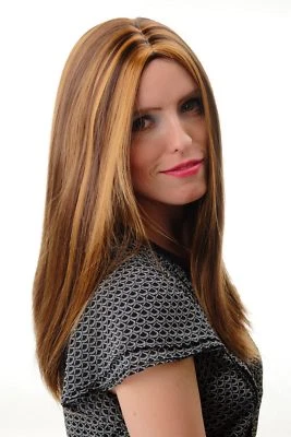 WIG ME UP Peluca mujer peluca longitud media lisa vértice central marrón mezcla mechonada 45 cm