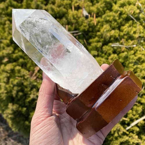 1.4LB Natural Clear Quartz Obelisk Crystal reiki Tower Wand Point Healing+stnad - Picture 8 of 18