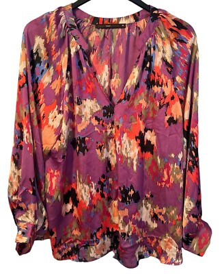 Azel Hazel Blouse Size XL Pink Multi Long Sleeves Women Top Blouse
