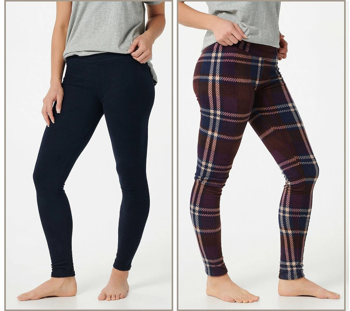 Cuddl Duds Fleecewear Stretch Leggings Pack of 2,Navy Plaid X-Small A369295