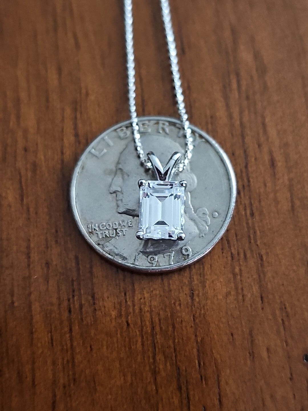 Clear White  Rectangular Stone Necklace 18" Sterl… - image 10