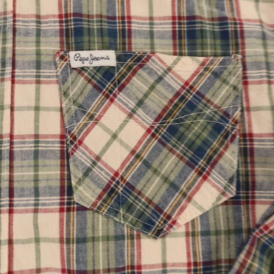 Pepe Jeans Shirt Mens XL Green Blue Plaid Button Up Made in USA Oxford Pockets - Image 4 of 4