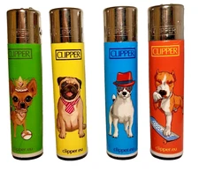 4 Pack Clipper Lighter Dogs Design Refillable ReFlintable ReUseable
