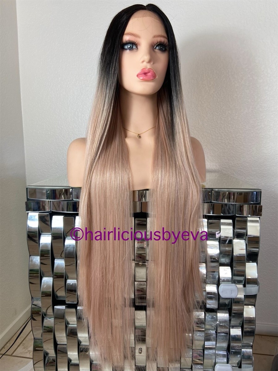 Golden hone blonde wig 28 inch long lace front middle part Long Middle Part Wavy Golden Honey Blonde Balayage Lace  main image 3