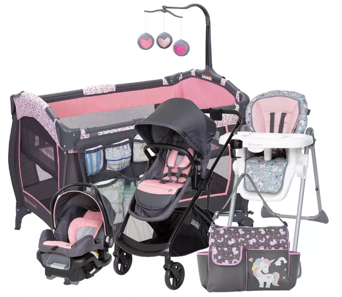 Baby Girl Combo Travel System Set Stroller with Car Seat Playard Infant  Swing