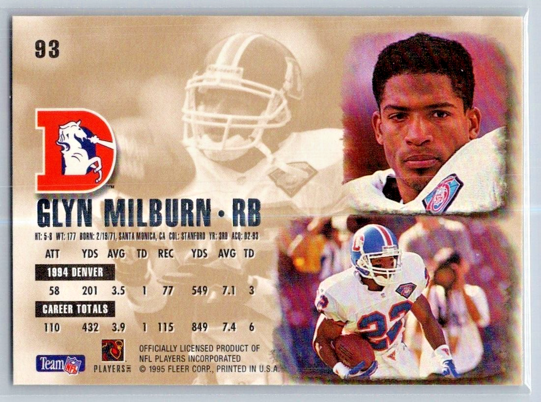 1995 Fleer Ultra Football - Glyn Milburn - Denver Broncos - Base 1995 Fleer Ultra Football - Glyn Milburn - Denver Broncos - Base