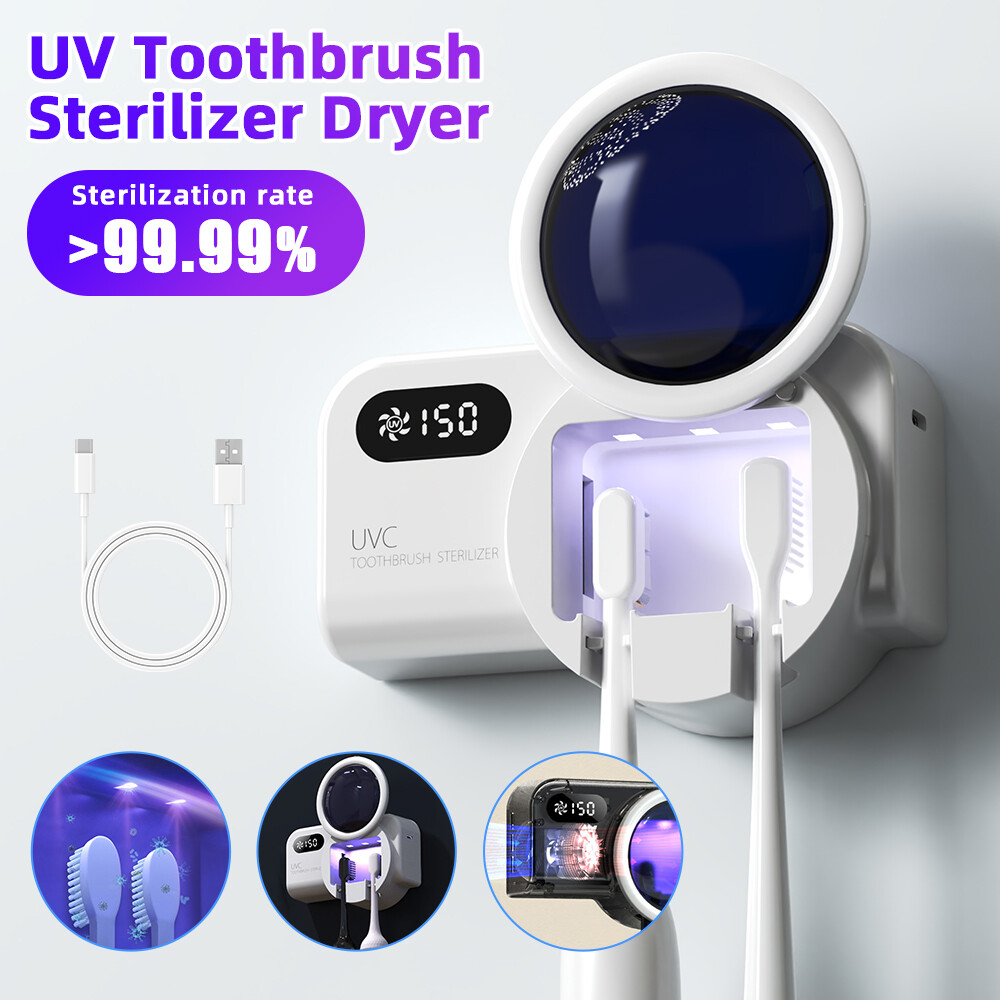 Toothbrush Sanitizer UV Intelligent & 2 Holder Tooth Brush Cleaner Rechargeable