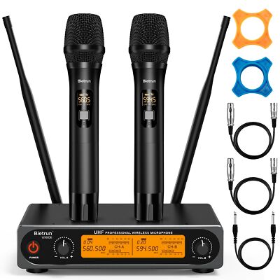Wireless Xlr Microphone System 165 Ft Range Professional Uhf Dual Metal Cordless