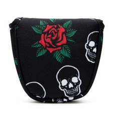 Fabric Golf Mallet Putter Cover Magnetic Flower Black/White Skull Headcover