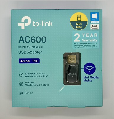 TP-LINK AC600 ARCHER T2U Mini Wireless USB 2.0 Adapter Read Full Description
