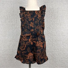Janie and Jack Girls Romper 5 Black Brown Floral Ruffle Pocket