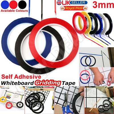 3 mm x 13 m selbstklebendes Whiteboard Gitter Gitter Markierungsband nicht magnetisch fein