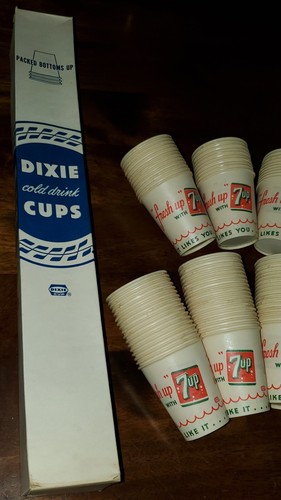 VINTAGE 100 -1960s 4oz 7UP Dixie Paper Vending Cups WITH Original Box NEW - Picture 4 of 8