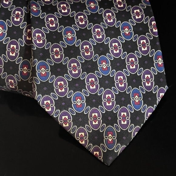 Dior Mid Century Modern Ties Neckwear Tie 100% All Silk Black Baroque Purple
