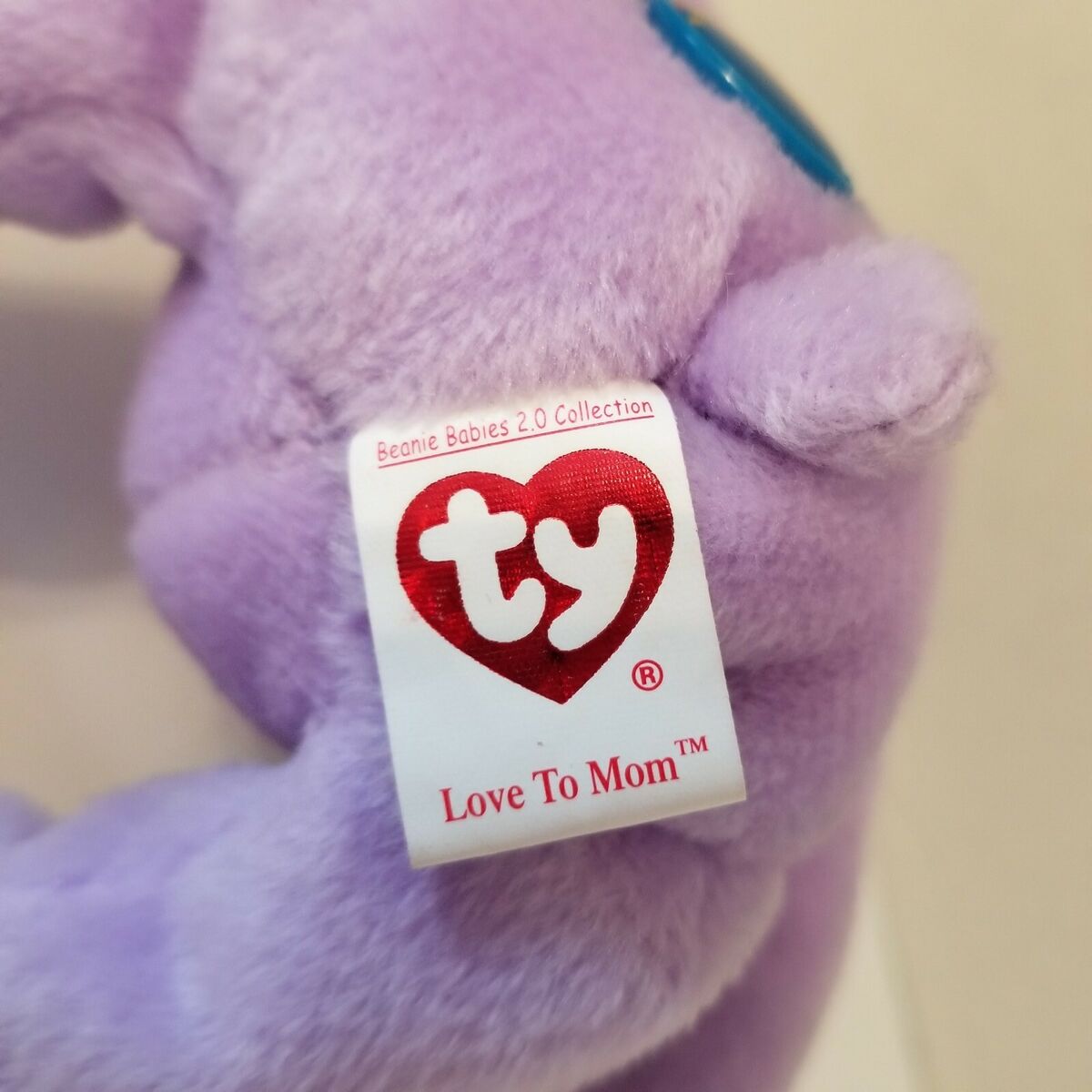 Ty Beanie Baby 2.0 Love To Mom 2007 Purple Bear Happy