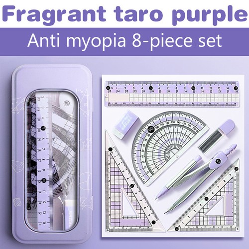 8-Piece Set Of Measuring Rules Students Including Compass Measuring Angle Rulers - Afbeelding 3 van 15