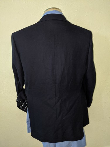 Vintage 1960s 40S Gold Btn Crepe Wool Navy Blue Flannel Blazer Jacket Coat - Picture 4 of 7