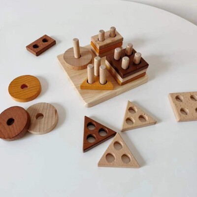 Weihnachten Natur Holz Stapel & Lernen Geometrische Form Sensorisches Puzzle Kinder Geschenk
