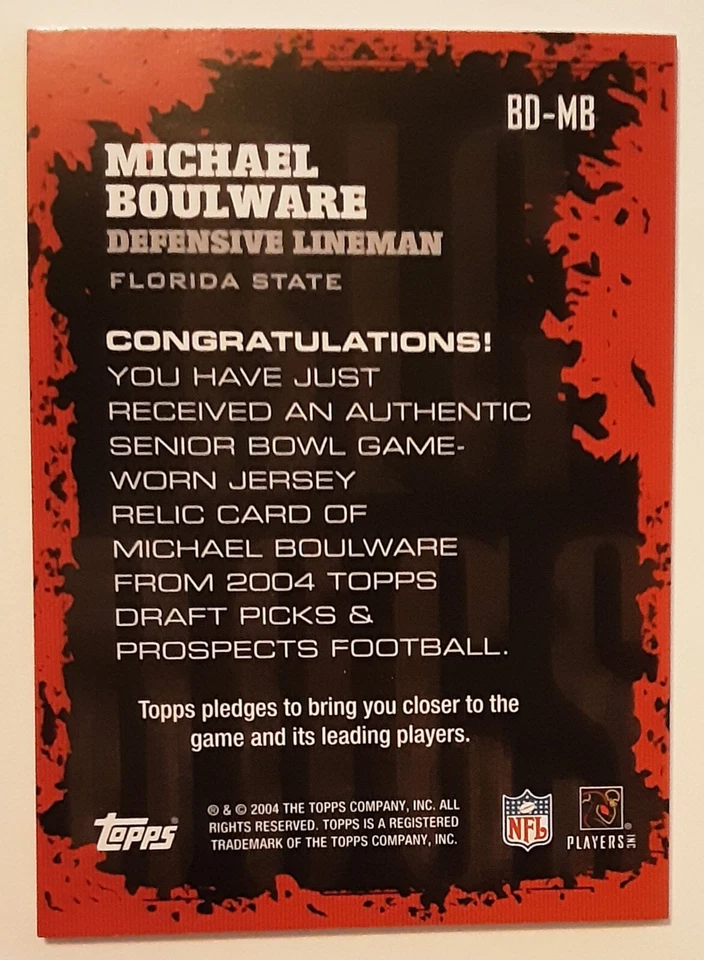 2004 Topps Draft Picks & Prospects Michael Boulware #BD-MB Rookie RC Florida St - Image 2 of 2