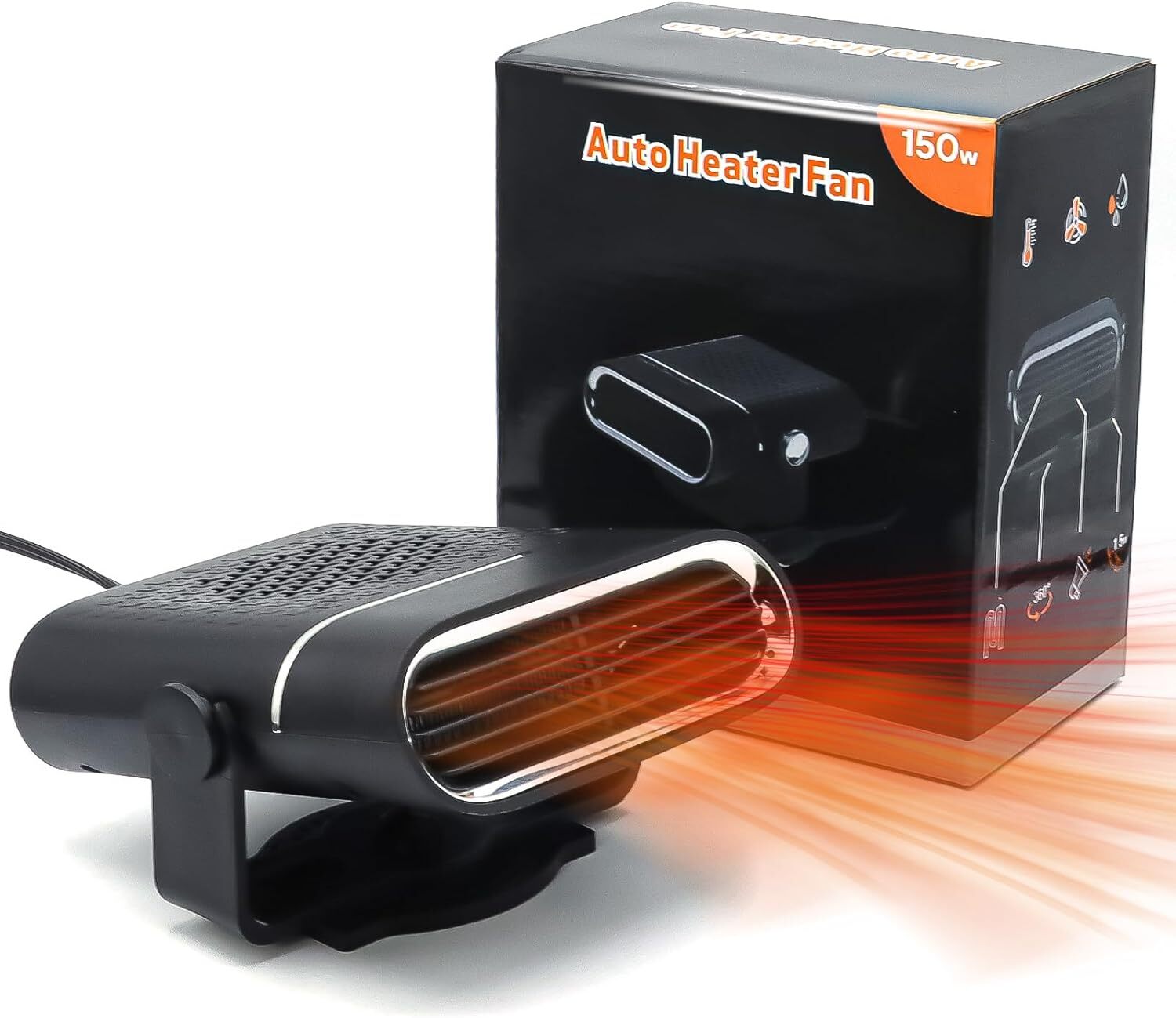 Chauffage voiture 12v 150w avec option désembuage rapide AeroShield Noir