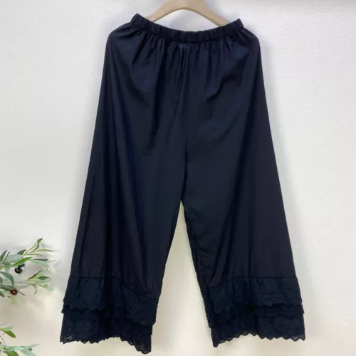 Pantalones para mujer de algodón de pierna ancha recta pantalones de encaje en capas informales japoneses - Imagen 10 de 25