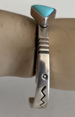 Nice Vintage Navajo Charles Ortiz Sterling Silver Turquoise 6.5