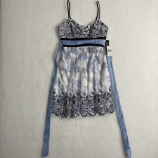 Teeze Me Juniors Pale Blue & Blue Flowered  Paisley Sundress Scalloped Hem Sz 5