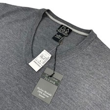 NEW Jos A Bank Men  s Traveler 100 Merino Wool V-Neck Pullover Sweater Gray   XL