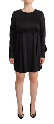 PEUTEREY Dress Sundress Black Satin Zipper Long Sleeves Mini IT42/US8/M RRP $600