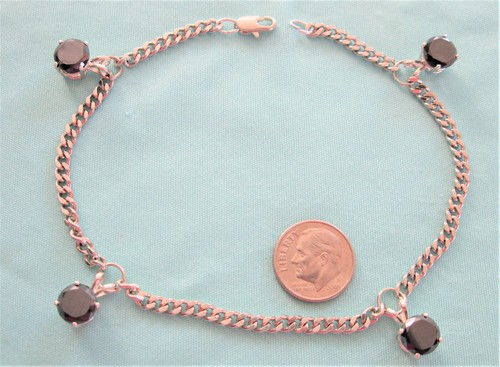 7.60ct 14K 4 Dia's REAL NATURAL BLACK DIAMOND ANKLET, 7.5,CERTIFICATE,DIA TESTER - Picture 3 of 12