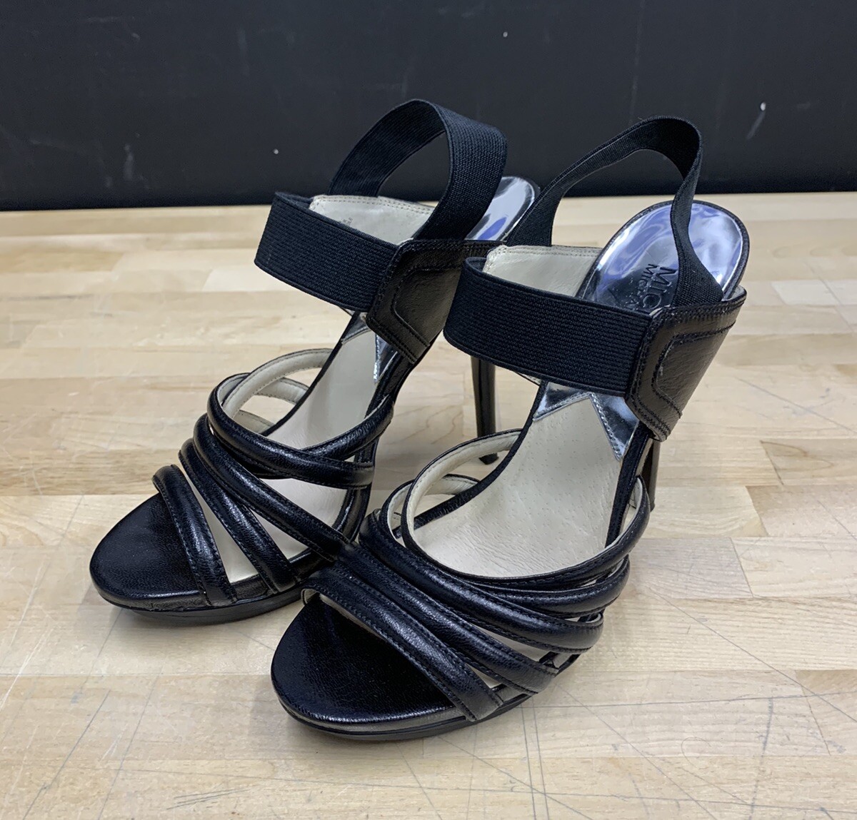 Michael Kors Black and Silver Strappy Sandals Michael Kors black strappy heels. Silver buckle and... | Depop main image 4
