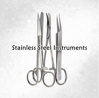 Set of 3 Surgical Tweezers + Operating Scissors + Hemostat Forceps Stainless CE