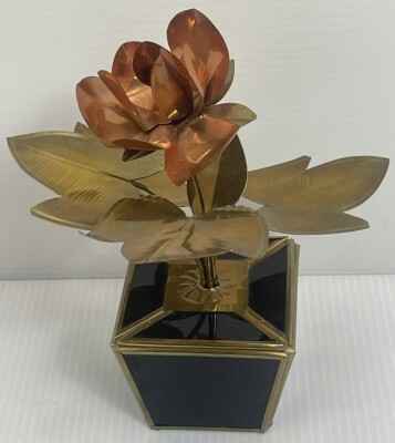 Vintage MCM Brass Potted Flower Sculpture 7  Tall Unique Find Floral
