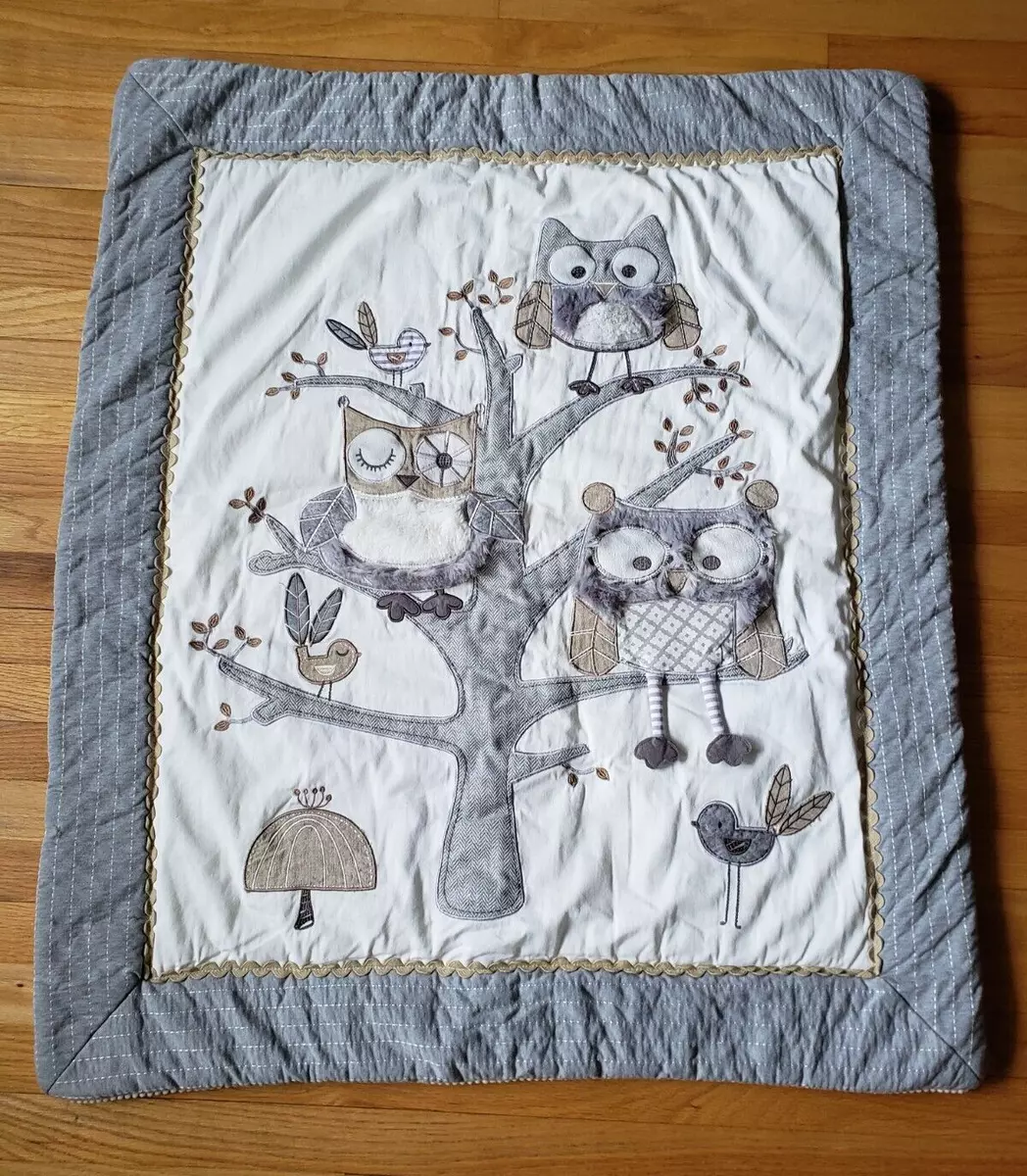 LEVTEX Baby Quilt Comforter Night Owl Gray Taupe Birds Woodland Creatures