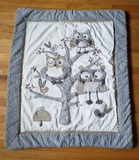 LEVTEX Baby Quilt Comforter Night Owl Gray Taupe Birds, Woodland Creatures 