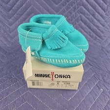 Minnetonka Infant Size 6 Turquoise Leather RILEY Bootie Moccasins Suede Fringe